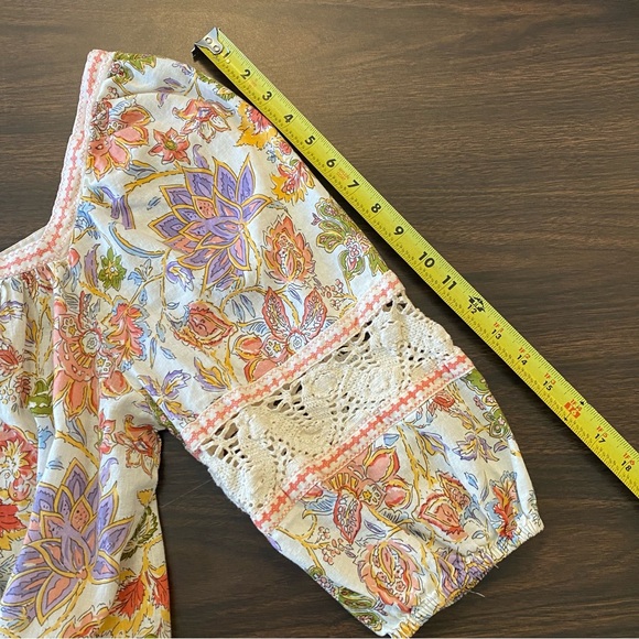 Christian Siriano Cropped Blouse Women's XL Linen Floral Crochet Boho Hippie Top - Picture 8 of 9